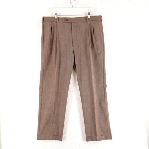 Brooks Brothers 1818 Madison Wool Beige Birdseye Pleated Cuff Dress Pants 38/30 - Picture 1 of 8